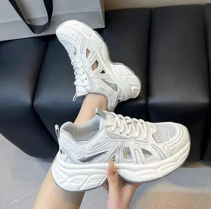 2025 New Fashion Dad Shoes -Breathable Hollow-Out Sneakers with Contrast Laces, Lightweight Summer Walking Shoes for Travel