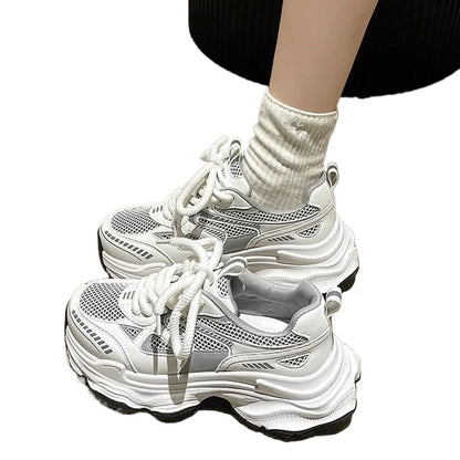 2025 Women's Dad Shoes Spring Summer New Thick Bottom Anti-slip Heightening Mesh Breathable Versatile Lightweight Sports Casual