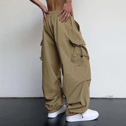 Men's Casual Cargo Pants Fashion Streetwear Classic Man Straight Wide-leg Pants Drawstring Workwear Trendy Loose Cargo Trousers