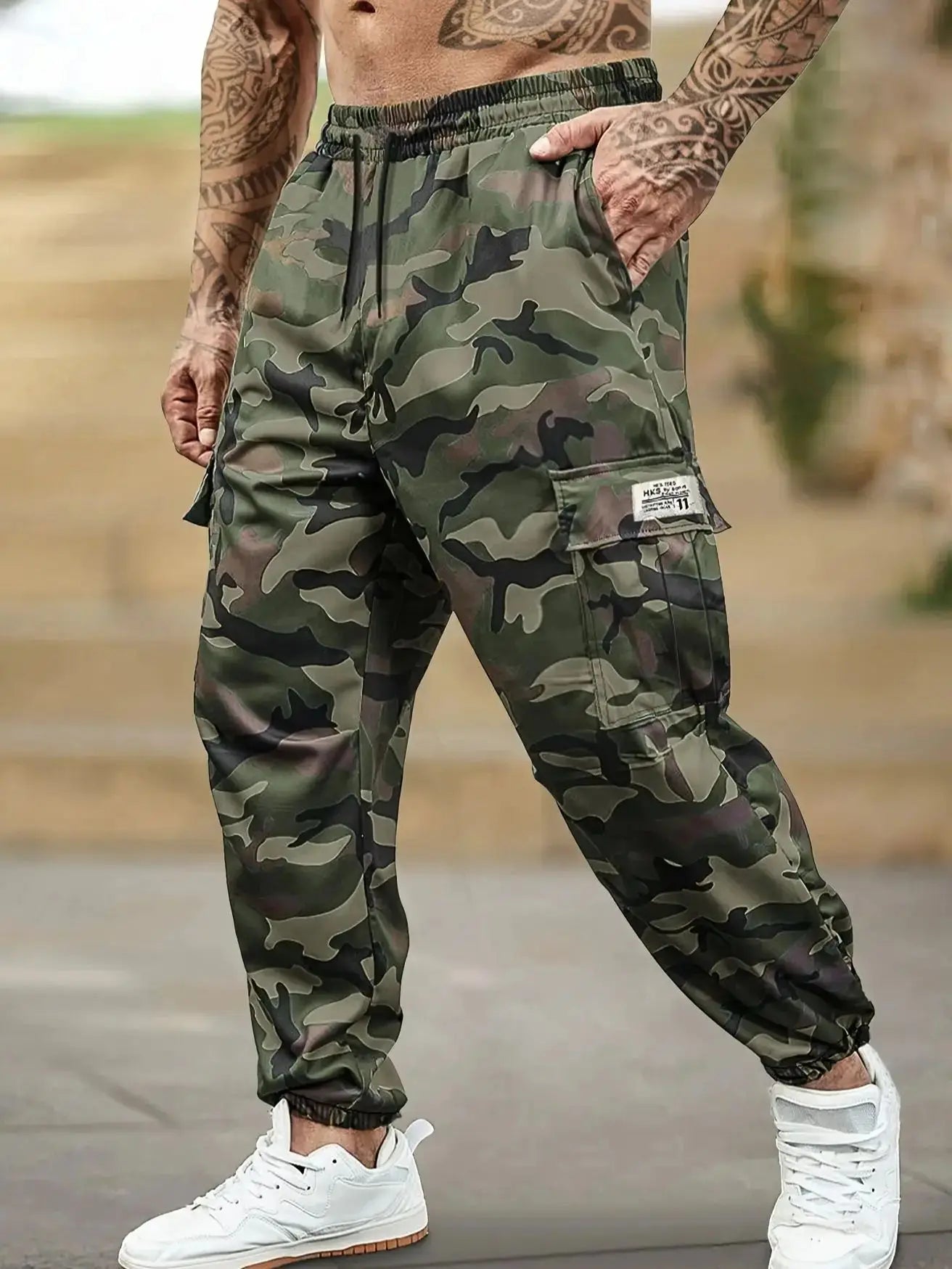 [Trendy Camo Cargo Pants] Camo Cargo Pants - Men's Trendy Casual Regular Fit Trousers With Side Pocket For Outdoor Activities - Premium Kiosk