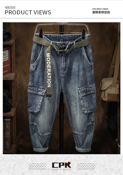 2023 Spring and Autumn New Classic Fashion With Solid Color Cargo Jeans Men Casual Loose Comfortable High Quality Pants 28-36 - Premium Kiosk