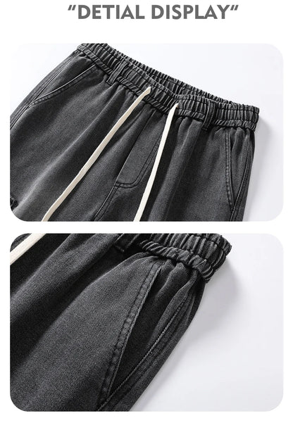Men's Straight Cargo Jeans New Elastic Waist Multi-pockets Baggy Denim Pants Y2K Fashion Harajuku Streetwear Trousers Male - Premium Kiosk