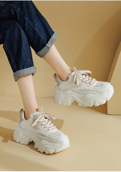 Women's thick bottom daddy shoes summer breathable mesh small white shoes girls casual shoes heightened thin sports board shoes