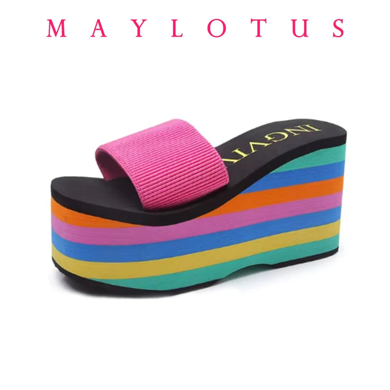 2025 Women Slippers High Heels Flip Flop Wedge Slippers Women Summer 10CM Heels Platform Slippers Flip Flops Womens Black Slides - Premium Kiosk