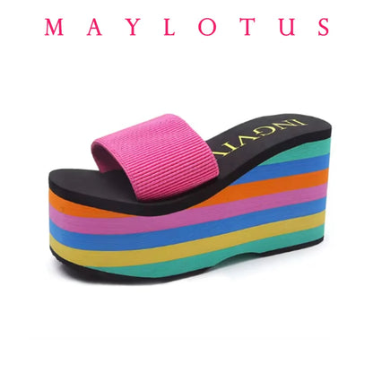 2025 Women Slippers High Heels Flip Flop Wedge Slippers Women Summer 10CM Heels Platform Slippers Flip Flops Womens Black Slides - Premium Kiosk