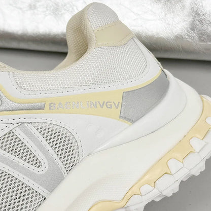 Women's Dad Shoes Thick Sole Heightening 2025 Spring Autumn Pure Color Adult Laced Comfortable Polyurethane Casual Sports Shoes