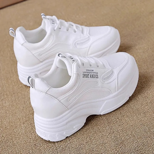 2025 new fashion dad shoes, trendy shoes, thick-soled, versatile, height-increasing, casual sports white shoes