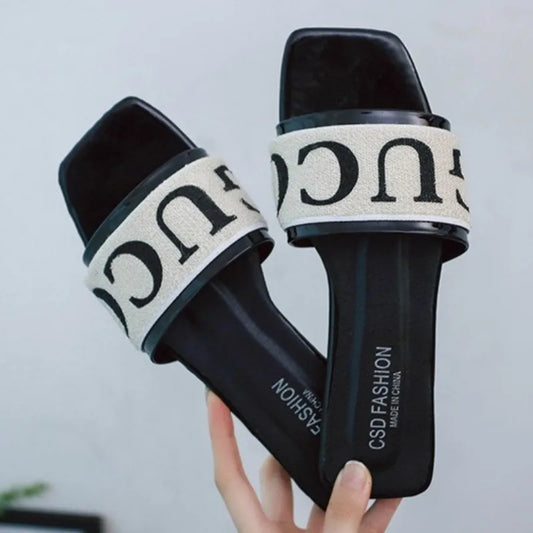 Women's slippers 2025 summer retro letters ladies open toe daily casual comfortable outdoor beach vacation flip flops plus size - Premium Kiosk