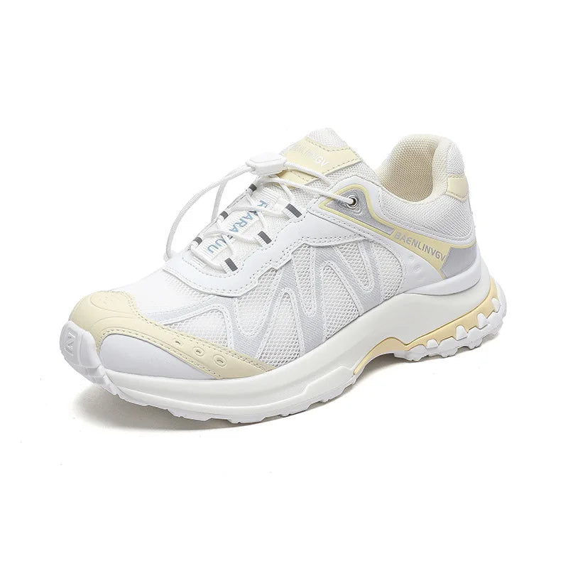 Women's Dad Shoes Thick Sole Heightening 2025 Spring Autumn Pure Color Adult Laced Comfortable Polyurethane Casual Sports Shoes