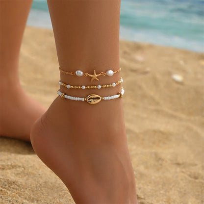3pcs/set Bohemian Shell Foot Chain Starfish Anklets Sets For Women Gold Color Ankle Bracelet Beach Jewelry Summer Accessories