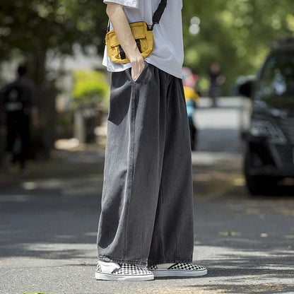 Men's Jeans Hip Hop Streetwear Skateboard Neutral Denim Trousers Men Jeans Wide Leg Denim Cargo Jean Pants Loose Straight Baggy - Premium Kiosk