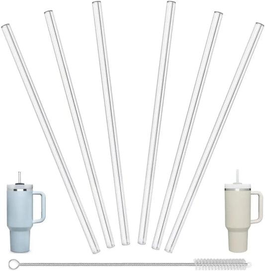 6 Pcs Reusable Straws Stanley Cup Replacement Straws with Cleaning Brush Compatible with Stanley 40 oz Stanley Cups