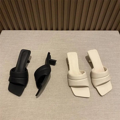 Women's Slippers, 2024 New Slippers Women's Summer Wear Fashion Open-toed Square Flip-flops, Women's High Heels Sandals Women