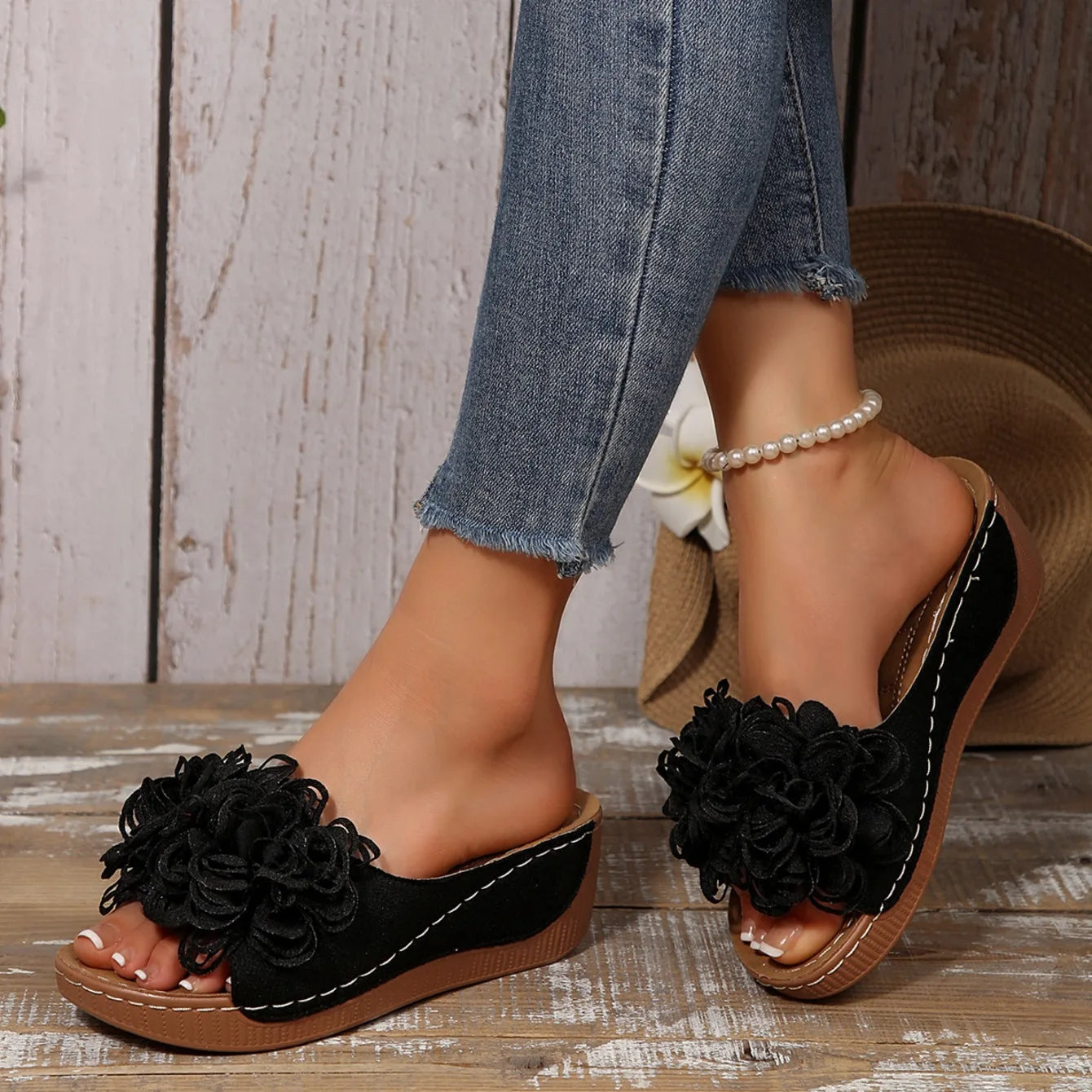 Women Wedges Slippers 2025 New Summer Sandals Slip on Fashion Woman Shoes Comfortable Flower Platform Slippers Slides Women - Premium Kiosk