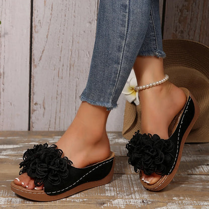Women Wedges Slippers 2025 New Summer Sandals Slip on Fashion Woman Shoes Comfortable Flower Platform Slippers Slides Women - Premium Kiosk