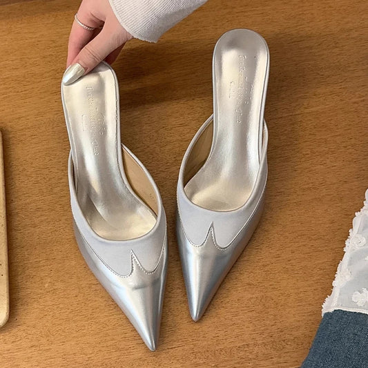 Women Slippers Pointed Toe Sexy Fashion Shoes Elegant Summer Heeled Shoes Woman 2025 Designer Luxury Pumps Dress New Shoes Lady - Premium Kiosk
