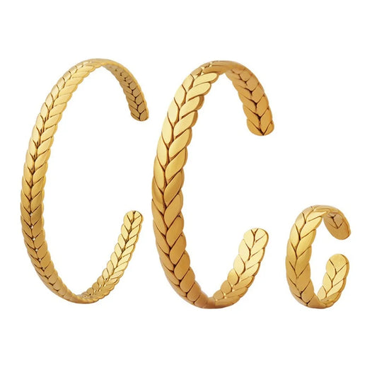 Women's Bracelet Ring Set Retro Style Adjustable Stainless Steel Fashion Versatile Jewelry Accessories