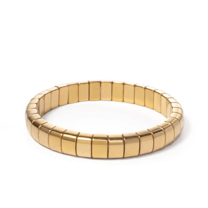 2024 New Design Golden Bracelets For Women Gold Color Hematite Beaded Elastic Bangle Sets Square Shape Beads Accessory