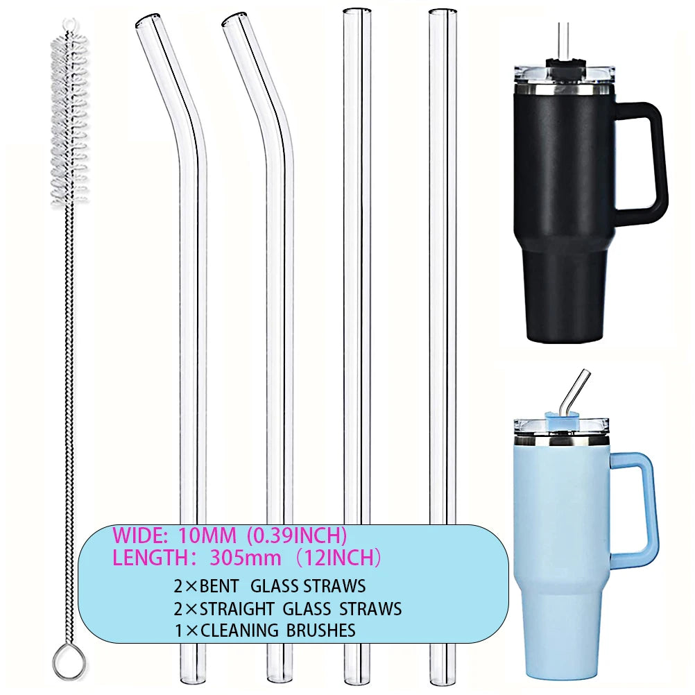 4-8pcs Reusable Straws Set for Stanley Cups 12 Inch Suitable for 20-40oz Cups Comes with Complimentary Cleaning Brushes