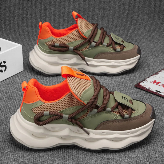 2024 new men comfortable outdoor comfort autumn Korean version of the trend thick sole leisure sports net men shoes Daddy shoes