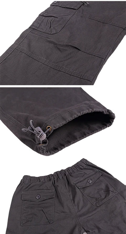 2025 Cargo Pants Men 100% Cotton Multiple Pockets Elastic Waist Casual Trousers Outdoor Hiking Climbing Mountains Men's Pants