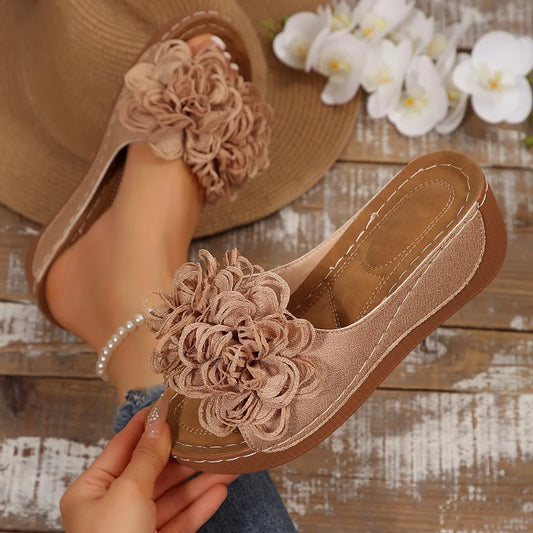 2025 New Women Platform Slippers Slip on Fashion Woman Shoes Summer Sandals Comfortable Flower Wedges Slippers Slides Women - Premium Kiosk