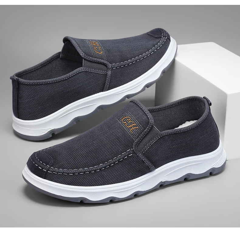 2025 Spring/summer New Style One-piece Dad's Shoes with Soft Sole, Comfortable Flat Bottom Shoes,Canvas Men's Shoes