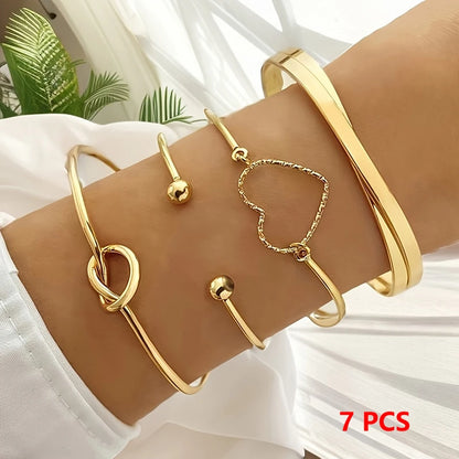 1Set Retro Boho Multi-layer Stacking Bracelets Set For Women Girls Versatile Bracelets Jewelry Accessories Gifts