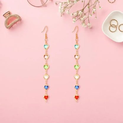 2025 New Trendy Long Earrings Featuring Colorful Geometric Shapes and Artificial GemsDangle Ear Hook for a Standout Look