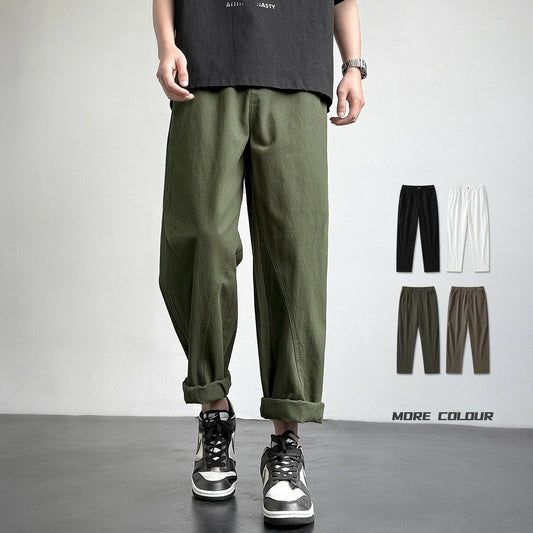 American Fashion Wide Leg Cargo Pants Men Green Khaki Joggers Baggy Workwear Drawstring Cargo Trousers Men Y2K All-match Pants - Premium Kiosk