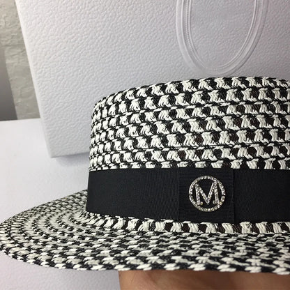 Women's Spring and Summer British Houndstooth Top Hats Seaside Sun Protection Beach Sun Hats Vacation Casual Top Hats