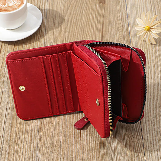 Women PU Leather Plaid Purses Short Wallet Fashion Card Holder Wallet Coin Pocket Fashion Small Zipper Wallet Solid Color Bag