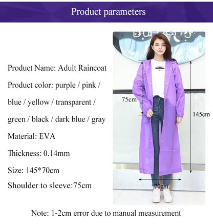 1pc Hooded Rain Coat Women Men Impermeable Thickened Waterproof Tourism Outdoor Hiking Rain Poncho Outdoor Products