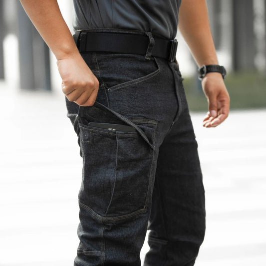 Men's Tactical Jeans Military Denim Cargo Pants Multi-pocket Elastic Casual  Work Trousers Outdoor Combat Training Hiking Pants