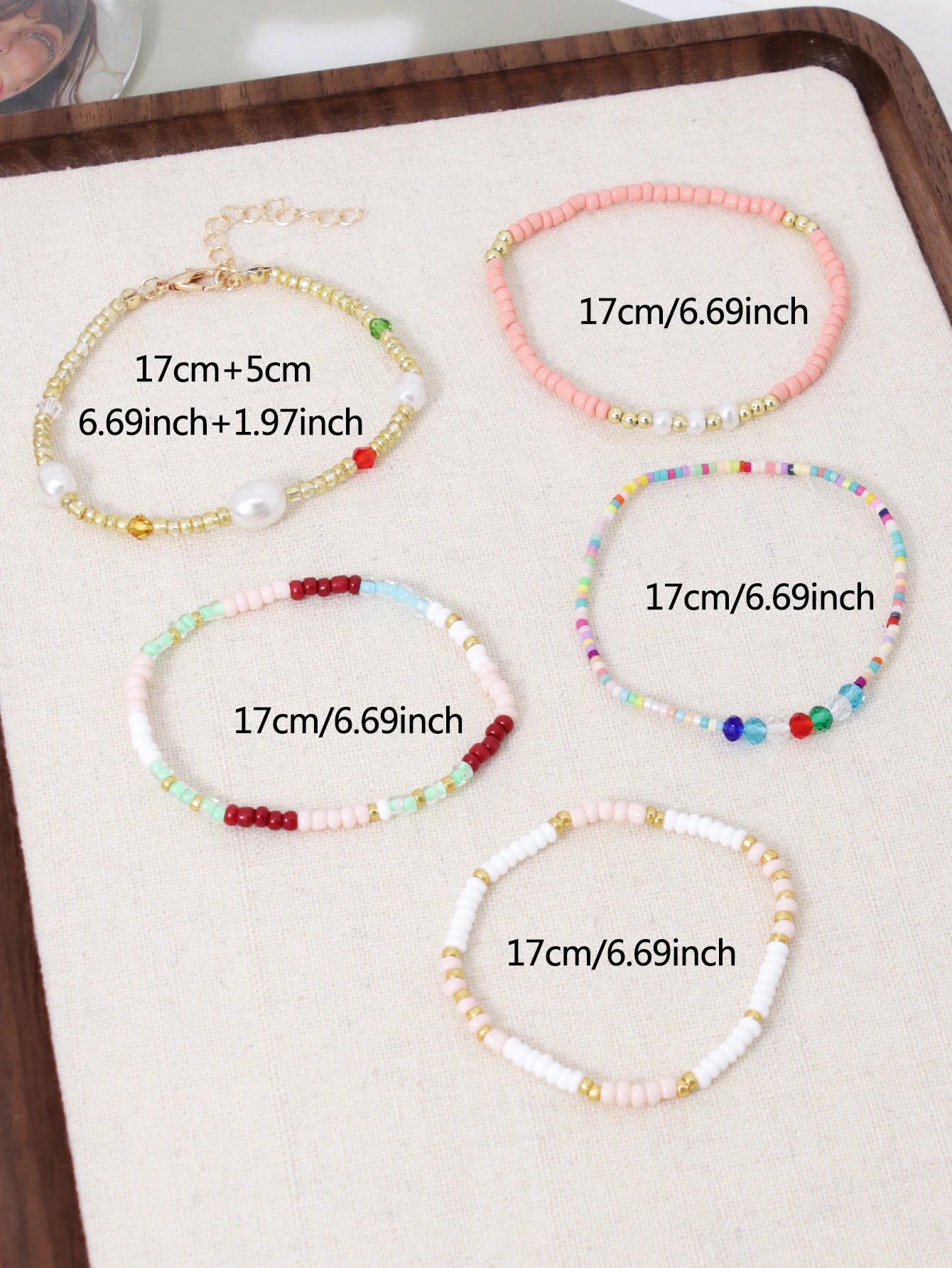 5PCS Bohemian Handmade Colorful Beaded Stackable Elastic Bracelet Surfing Vacation Jewelry