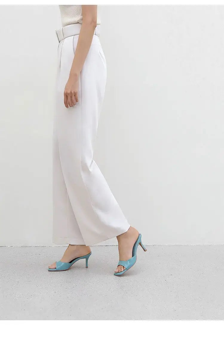 2024 Summer Slippers for Women Simple Mules Solid Color Women' Square Toe Stiletto Shoes Comfort Breathable Shallow High Heels - Premium Kiosk