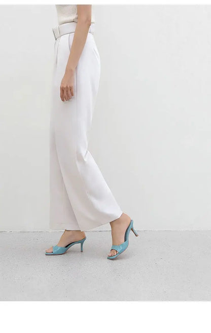 2024 Summer Slippers for Women Simple Mules Solid Color Women' Square Toe Stiletto Shoes Comfort Breathable Shallow High Heels - Premium Kiosk