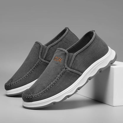 2025 Spring/summer New Style One-piece Dad's Shoes with Soft Sole, Comfortable Flat Bottom Shoes,Canvas Men's Shoes