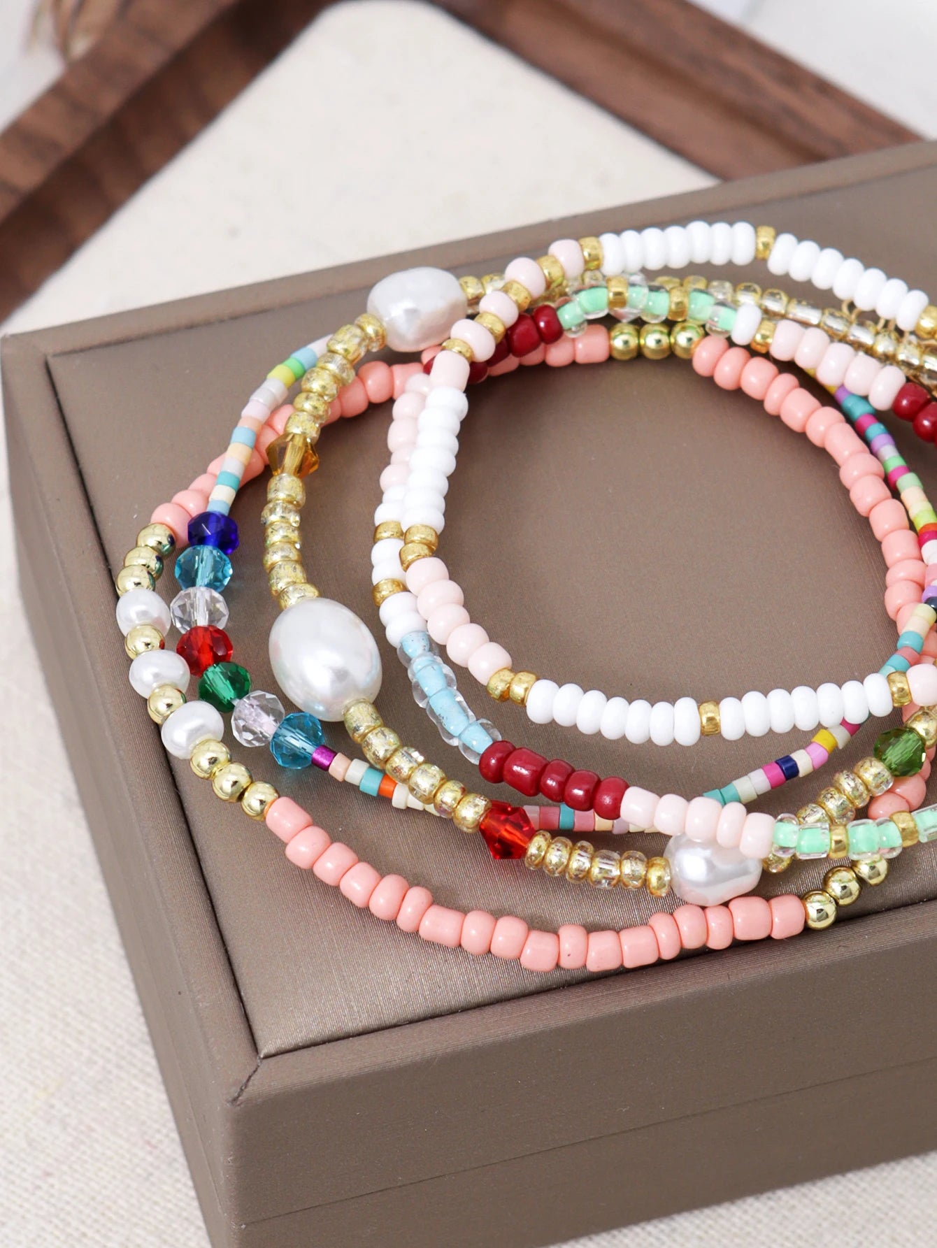 5PCS Bohemian Handmade Colorful Beaded Stackable Elastic Bracelet Surfing Vacation Jewelry