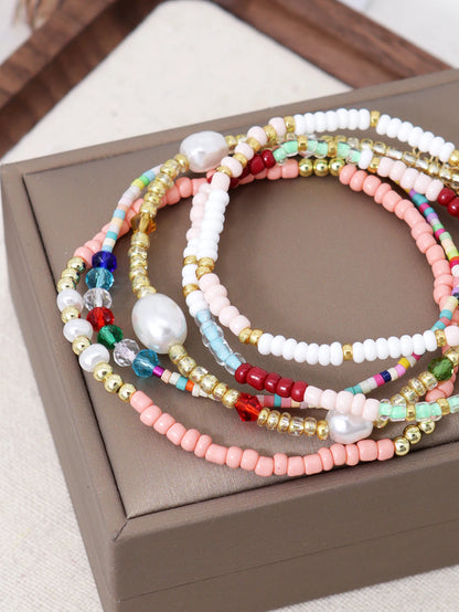 5PCS Bohemian Handmade Colorful Beaded Stackable Elastic Bracelet Surfing Vacation Jewelry