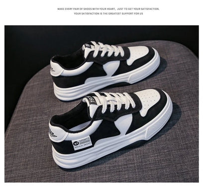 2025 New Black & White Geometric Low-Top Sneakers - Breathable Mesh Platform Shoes with Anti-Slip Sole