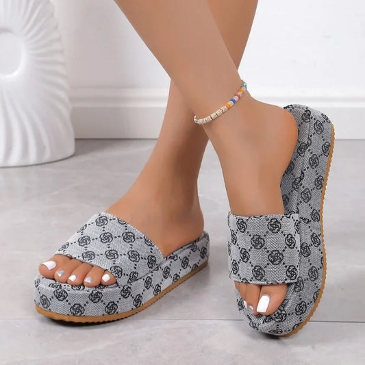 Women Platform Slippers 2024 Summer Women Shoes Designer Flat Sandals Outdoor Floral Sandals Ladies Beach Shoes Sandalias - Premium Kiosk