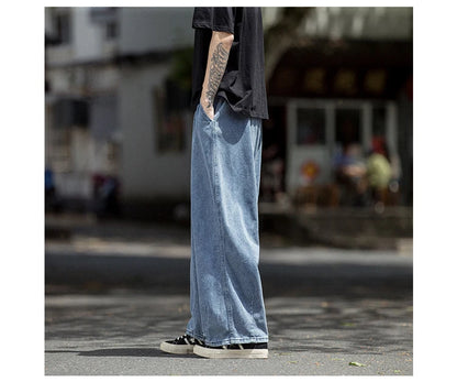 Men's Jeans Hip Hop Streetwear Skateboard Neutral Denim Trousers Men Jeans Wide Leg Denim Cargo Jean Pants Loose Straight Baggy - Premium Kiosk