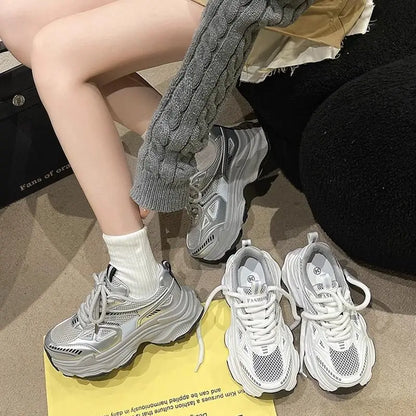 2025 Women's Dad Shoes Spring Summer New Thick Bottom Anti-slip Heightening Mesh Breathable Versatile Lightweight Sports Casual