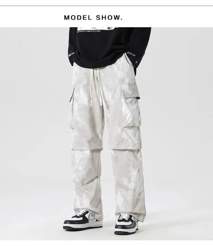 Casual Cargo Pants Man's High Waist Drawstring Baggy Pants Fashion High Street Straight Loose Workwear Trousers Trend Streetwear - Premium Kiosk
