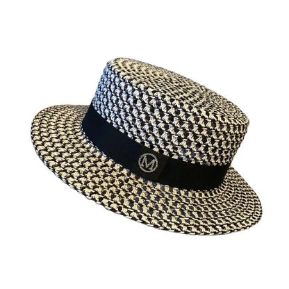 Women's Spring and Summer British Houndstooth Top Hats Seaside Sun Protection Beach Sun Hats Vacation Casual Top Hats