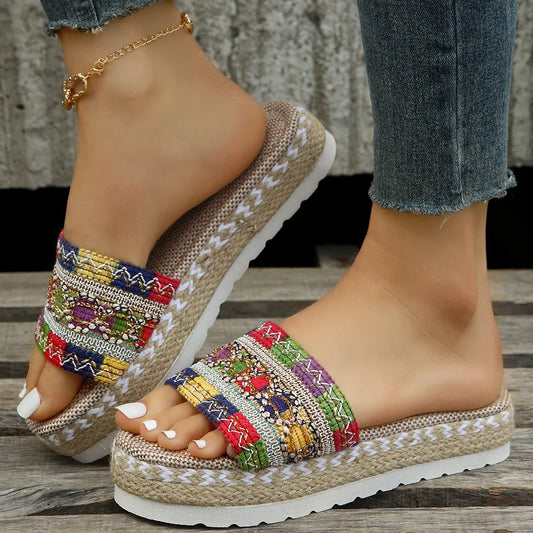 Weave Women's Slippers Platform Summer Shoes for Women 2025 New Beach Casual Heeled Sandals Bohemian Handmade Ladies Espadrilles - Premium Kiosk