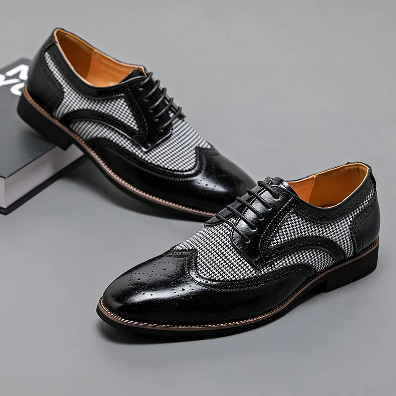 2025 Spring British Two-Tone Brogue Shoes Men Leather Low-Cut Casual Shoes Anti-Slip Breathable Office Daily Wear Oxford Shoes