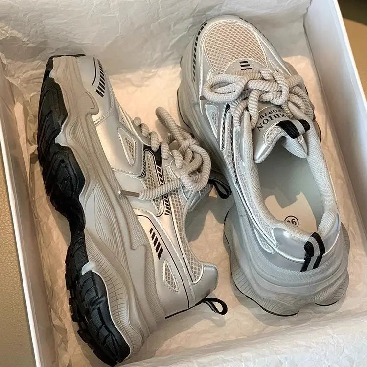 2025 Women's Dad Shoes Spring Summer New Thick Bottom Anti-slip Heightening Mesh Breathable Versatile Lightweight Sports Casual