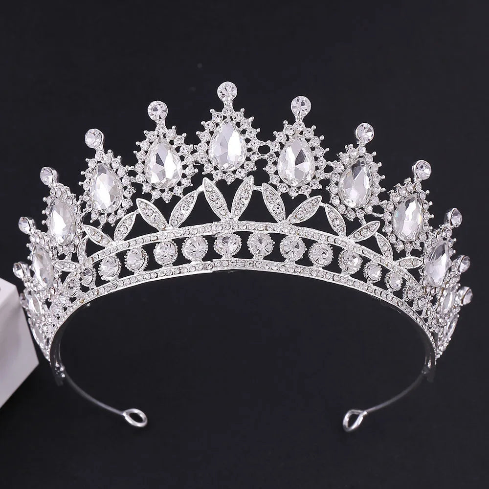 3pcs/set Princess Crown Bridal Jewelry Sets for Girls Water Drop Green Blue Red Crystal Tiaras Necklace Earrings New Jewelry Set